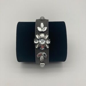 Lia Sophia Gray Vegan Leather Bracelet Clear Rhinestone Accents Statement Wrap